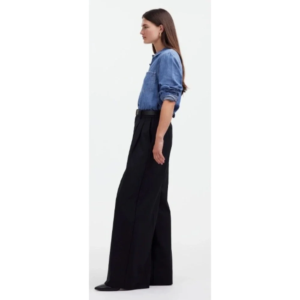 MADEWELL THE HARLOW SUPERWIDE LEG TROUSER PANTS WOMENS SIZE 4 TALL BLACK PLEATED - Picture 2 of 16